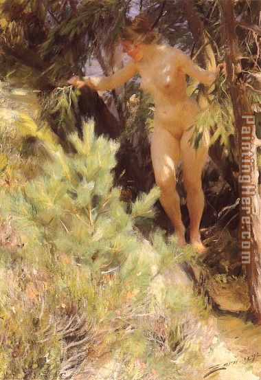 Naken under en gran [Nude under a fir] painting - Anders Zorn Naken under en gran [Nude under a fir] art painting